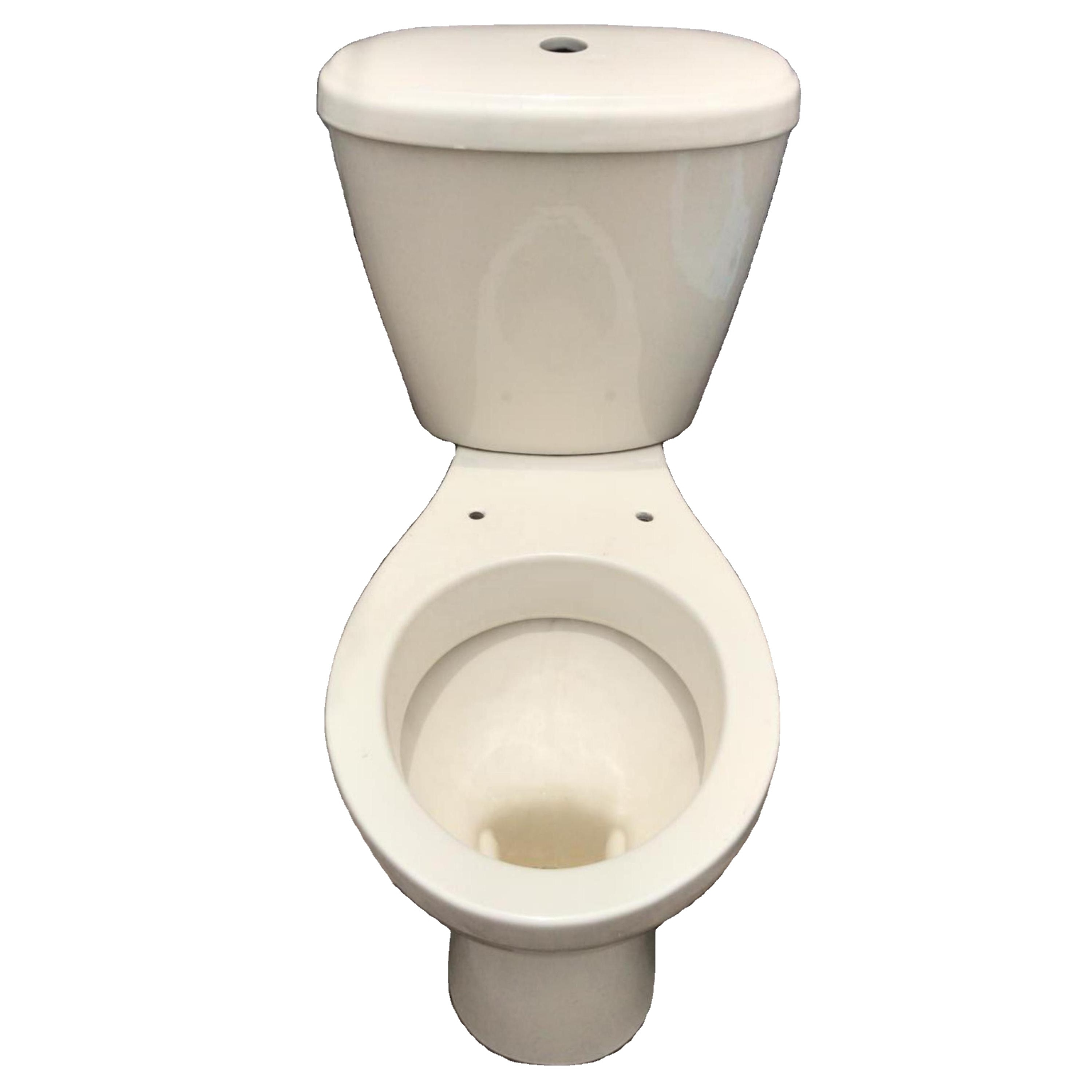 Ceramic Two Piece Water Closet Toilet Seat with Plastic Seat Cover and LLC Fittings Accessories Complete WC Set Beige Color