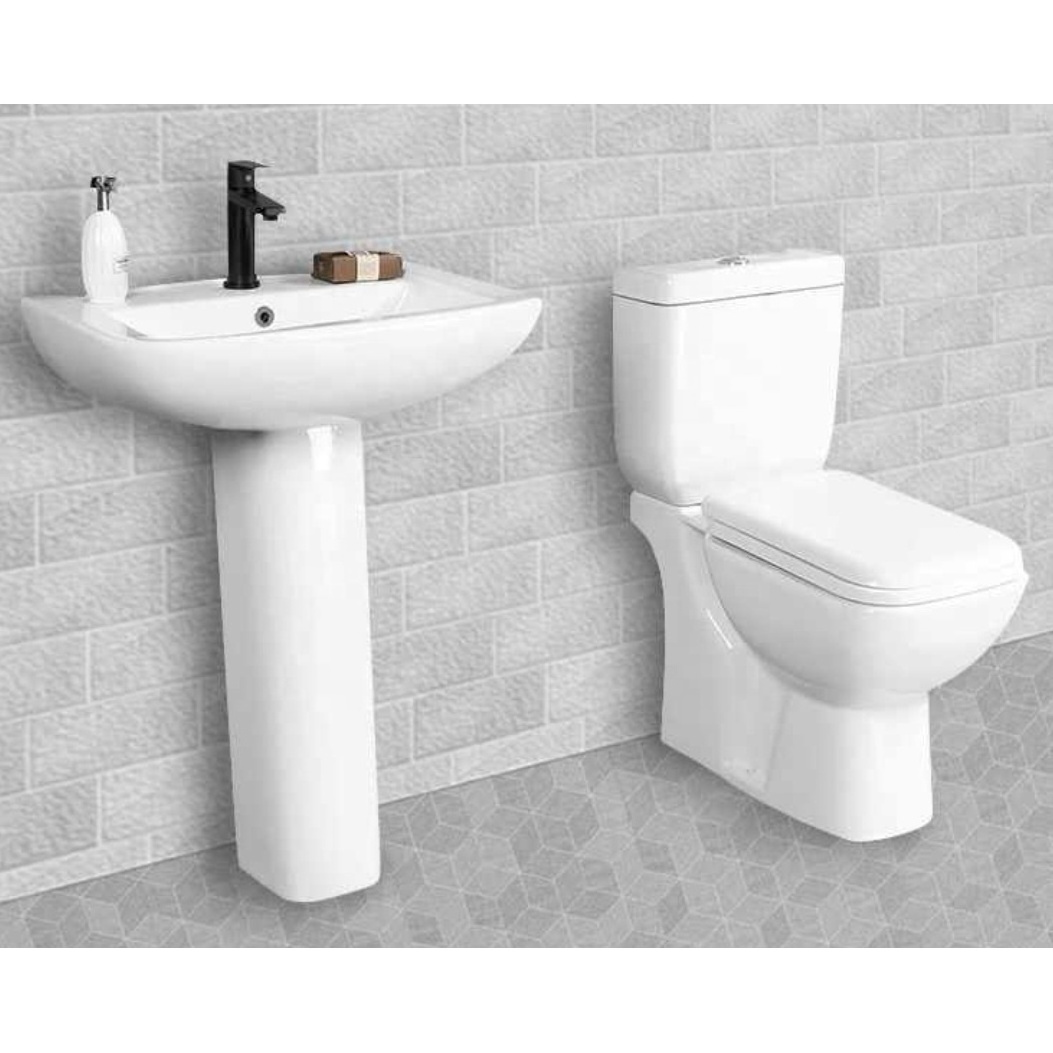 Top Selling Ceramic Two Piece Toilet Washdown Water Closet Italian Pan Commode with Wash Basin Pedestal Sink Lavabo Bathroom Set