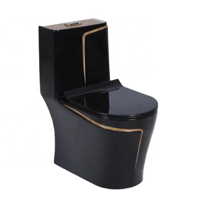 Hot Selling Australian WaterMark P-trap Ceramic Bathroom Glossy Black Gold Color Chinses CE WaterMark Toilet Water Closet