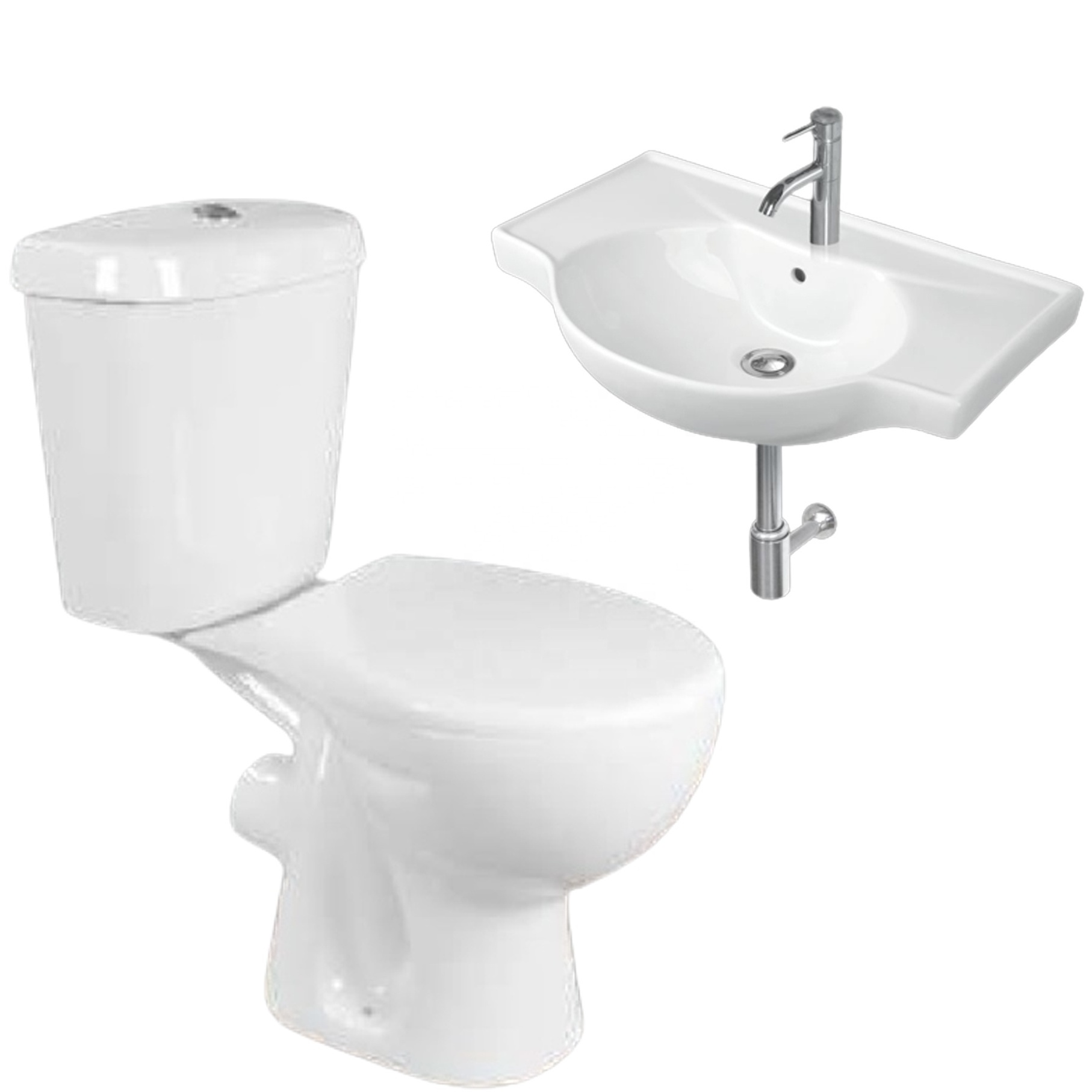 S-trap and P-trap Floor Mounted Cyclone Flushing Method Ceramic Two Piece Water Closet Toilet and Wash Basin Set