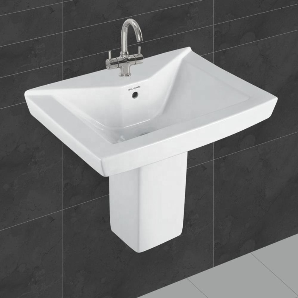 Export Standard Bathroom Ceramic Hand Wash Basin with Half Pedestal Ecco Set Lavabo Sink Stand Sanitary ware Water Mixer Product