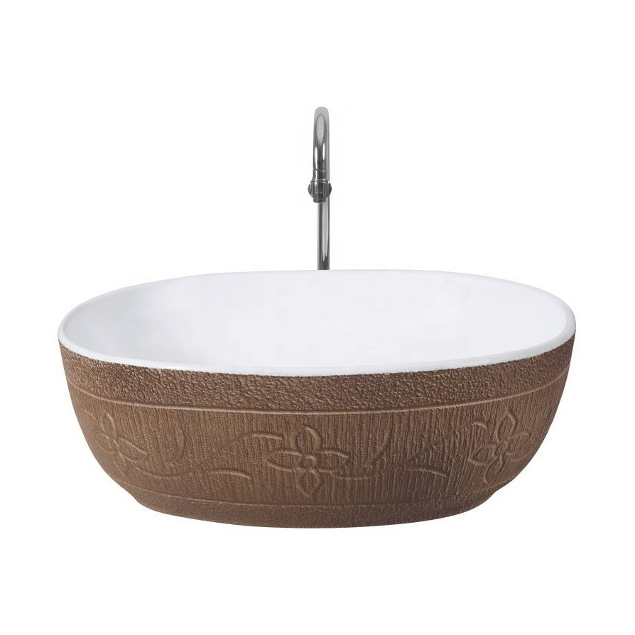 Outdoor Garden Decorative Table Top Basin Used Sink Round Shape Stone Vessel Sink Washing Lavabo Porcelain Sanitary Ware Product