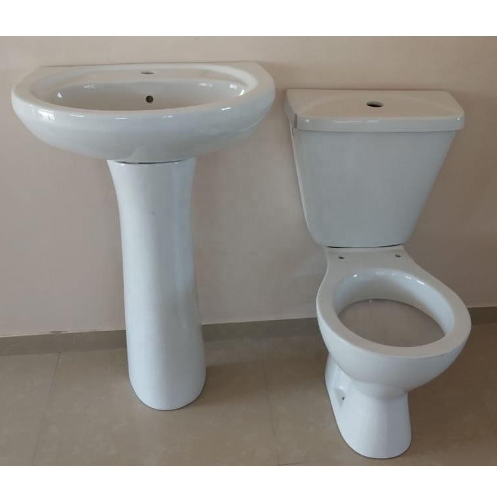 Top Selling Ceramic Two Piece Toilet Washdown Water Closet Italian Pan Commode with Wash Basin Pedestal Sink Lavabo Bathroom Set