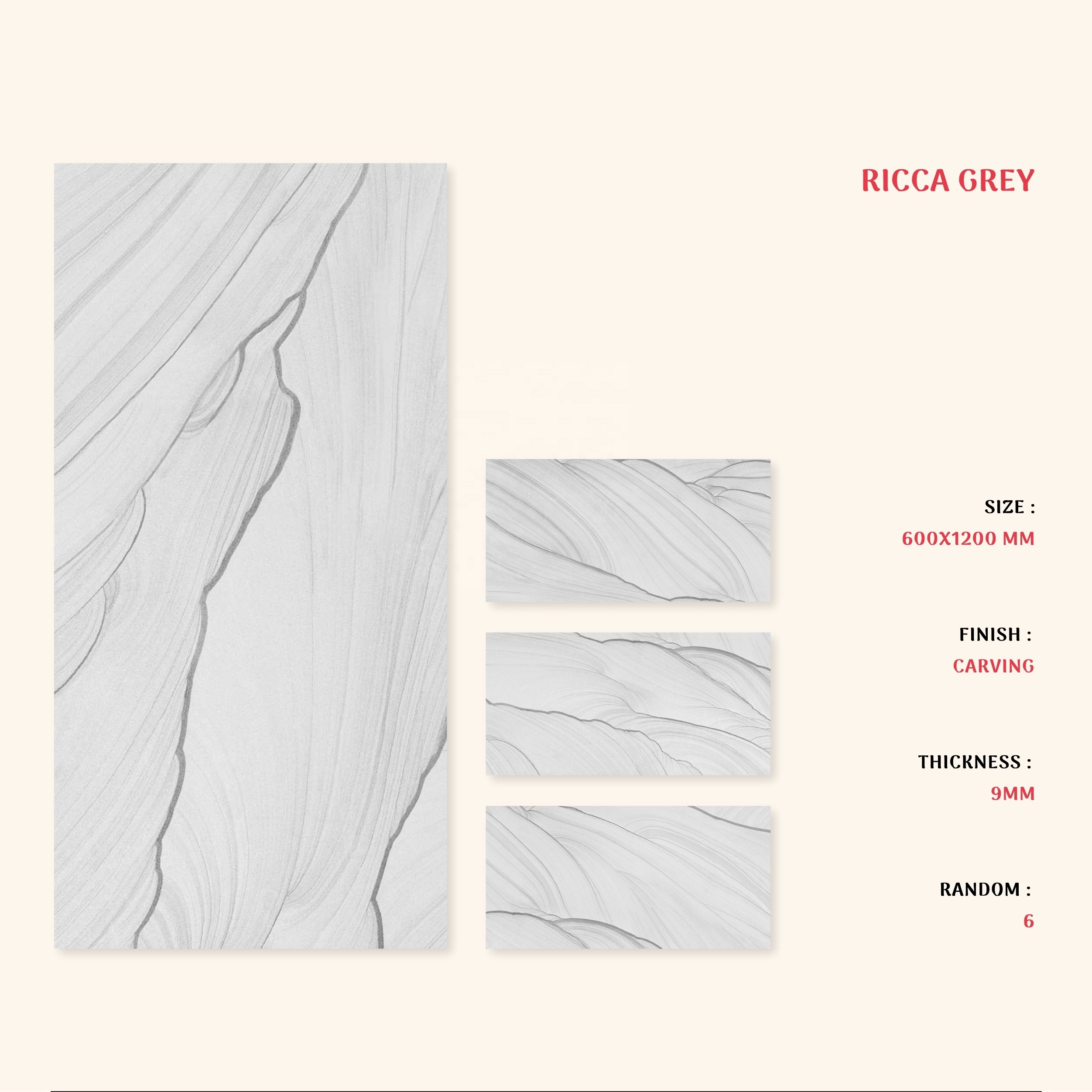 600X1200 mm Glazed Ceramic Porcelain Vitrified Wall Floor Tiles for Indoor Outdoor Elevation with Ricca Grey Design Series