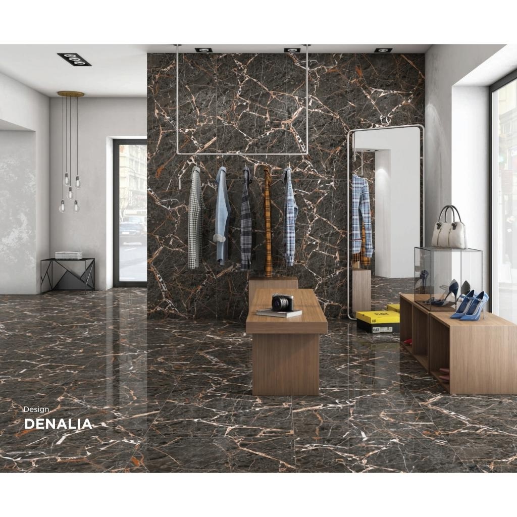 Luxury Brown Antiqued Look: 800x1600mm Polished Ceramic Tiles - Glossy Finish, Ideal for Floors, 80x160cm, Commercial Buildings