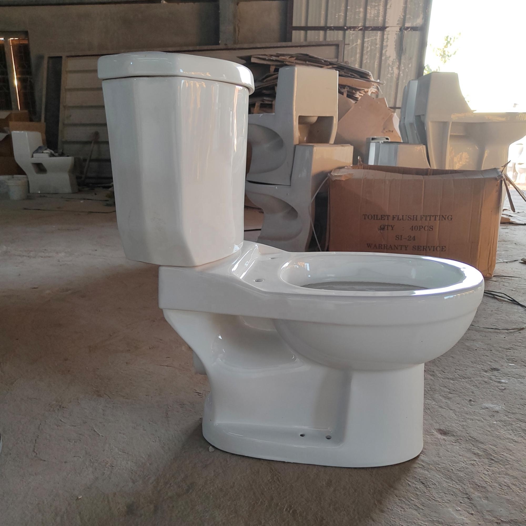 Ceramic Two Pieces P / S - Trap Sanitary Ware Dual Flush Water Closet with Side Flushing Porcelain Bathroom Aqua Pan WC Commode