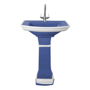 Export Quality Indian Vistaar Brand Blue Designer Lavabo Sink and Pedestal Wash Basin Set for Home Use for Algerian Wholesaler