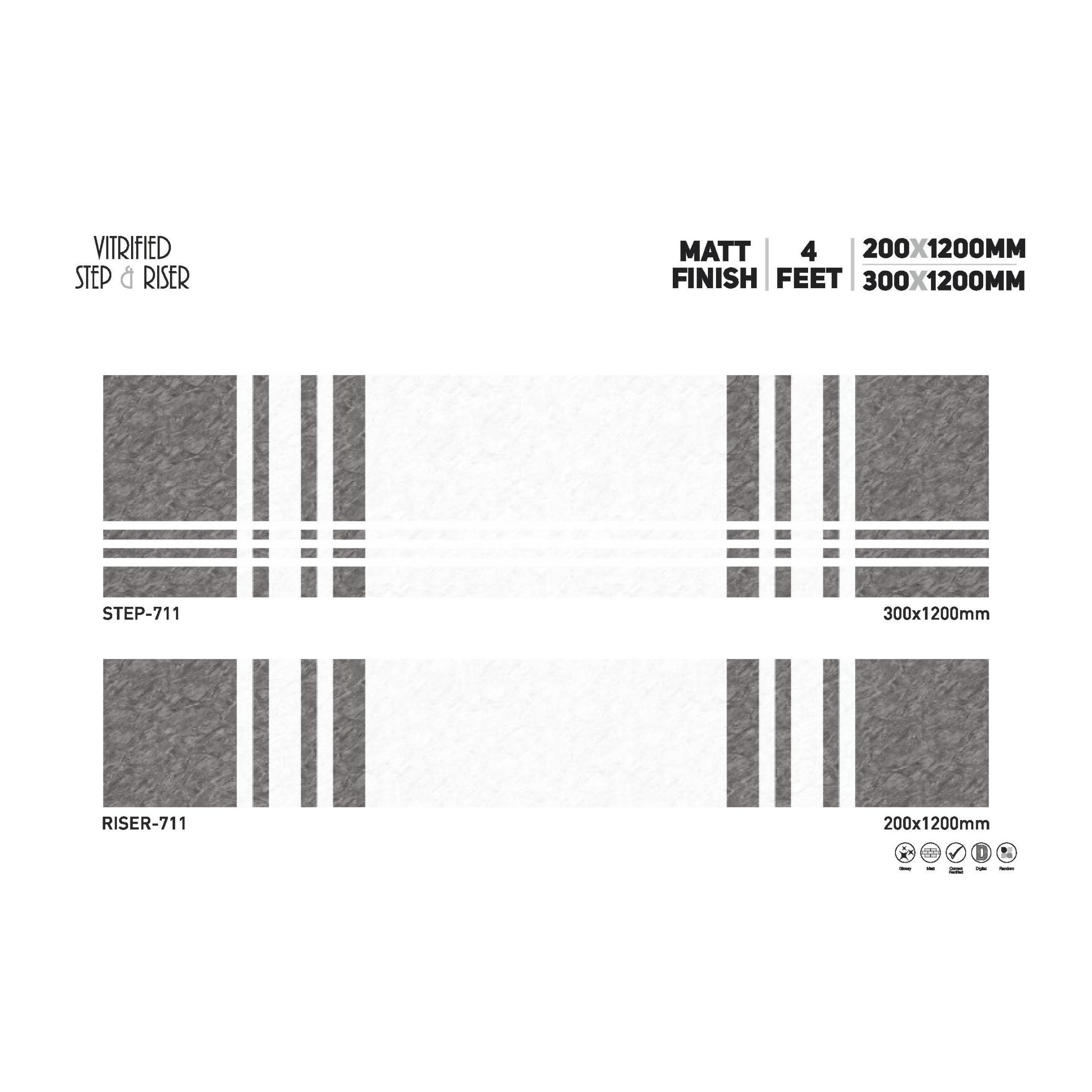 Vistaar Matt Finish Step 120x30cm & Riser 120x20cm Good quality 11mm Thickness Stair Nosing Porcelain GVT Step Riser Matt Tiles