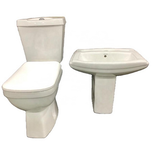 Dual / Single Flush Two Piece Water Closet and Cistern Wash Down Toilet Seat Ceramic Sanitary Ware & Half Pedestal Wash Basin