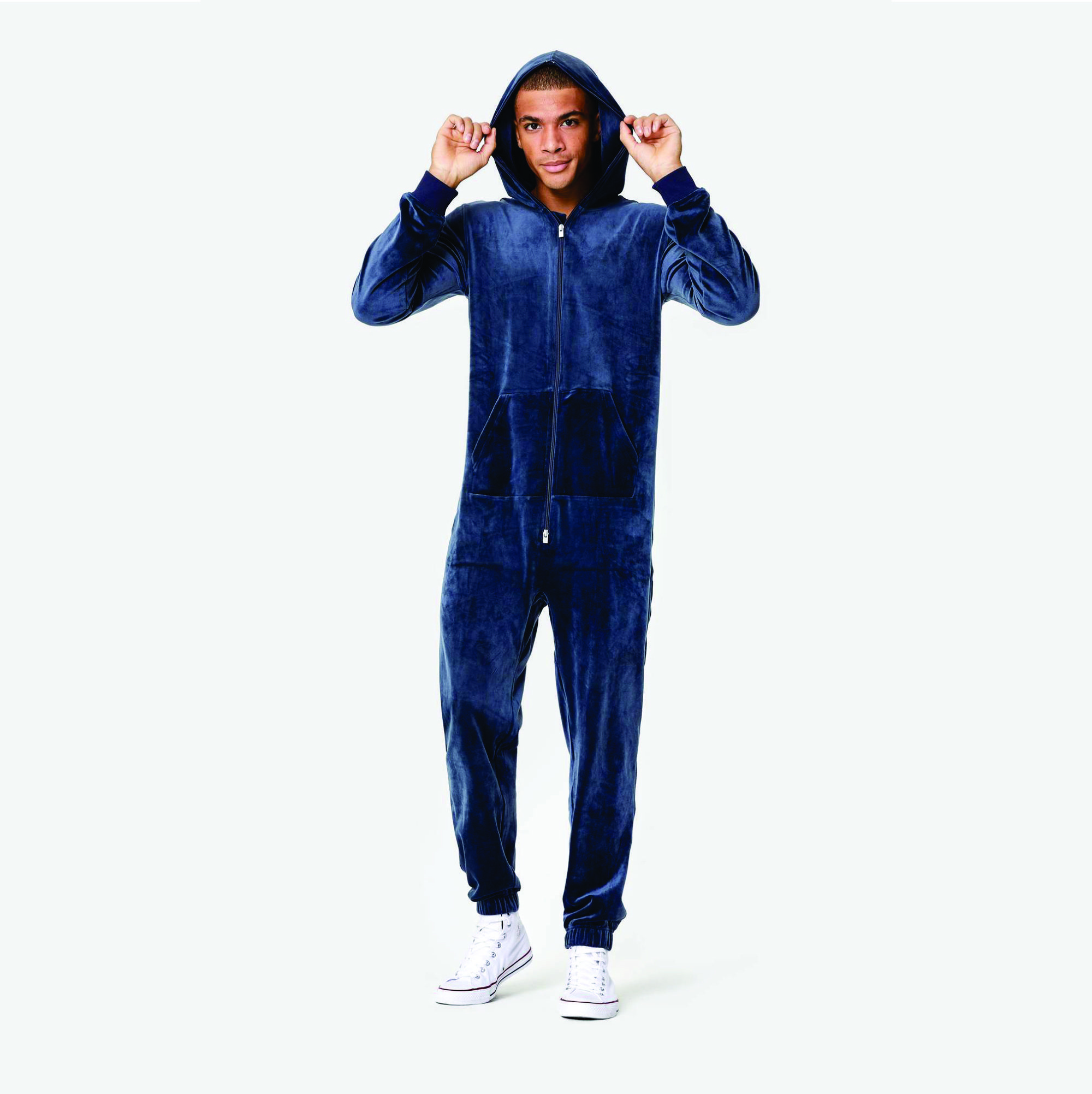 95% Polyester 5% Elastane Two Way YKK Quality Zipper Opening Unisex Navy Original Velvet Jumpsuit