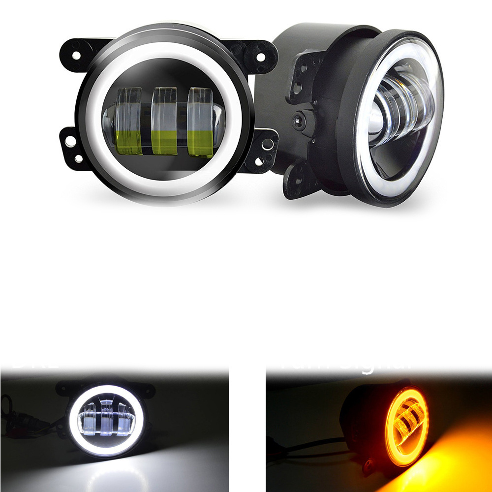 4 inch car fog light DRL Turn signal For Jeep Wrangler JK TJ LJ Led Fog Driving Light angel eye lighting