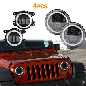 For Hummer H1 H2 Headlights 4" LED Fog Light + 7 Inch Round Headlamp LED Headlights For Jeep Wrangler JK 07-17