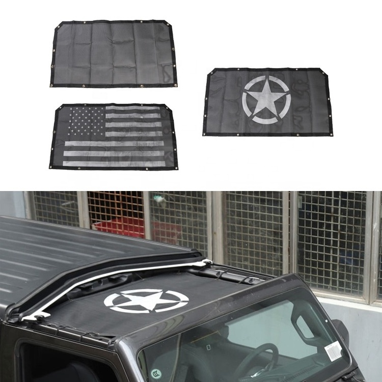 Black flag Pentagram UV Sun Shade Mesh Roof Mesh Bikini Top Cover For Jeep Wrangler JL 2008 - 2019 2 Doors