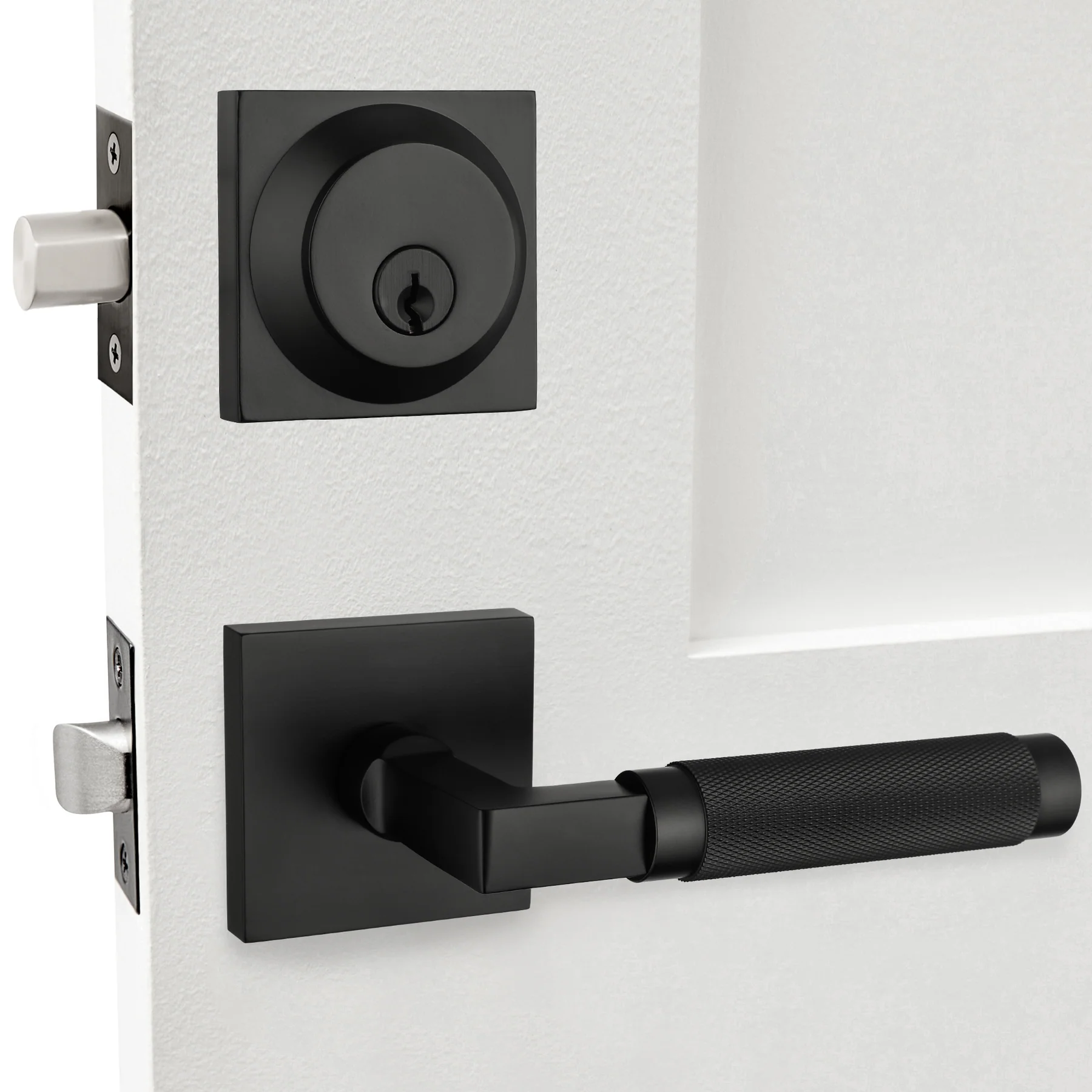 Texture solid knurled lever with deadbolt matt black door lock