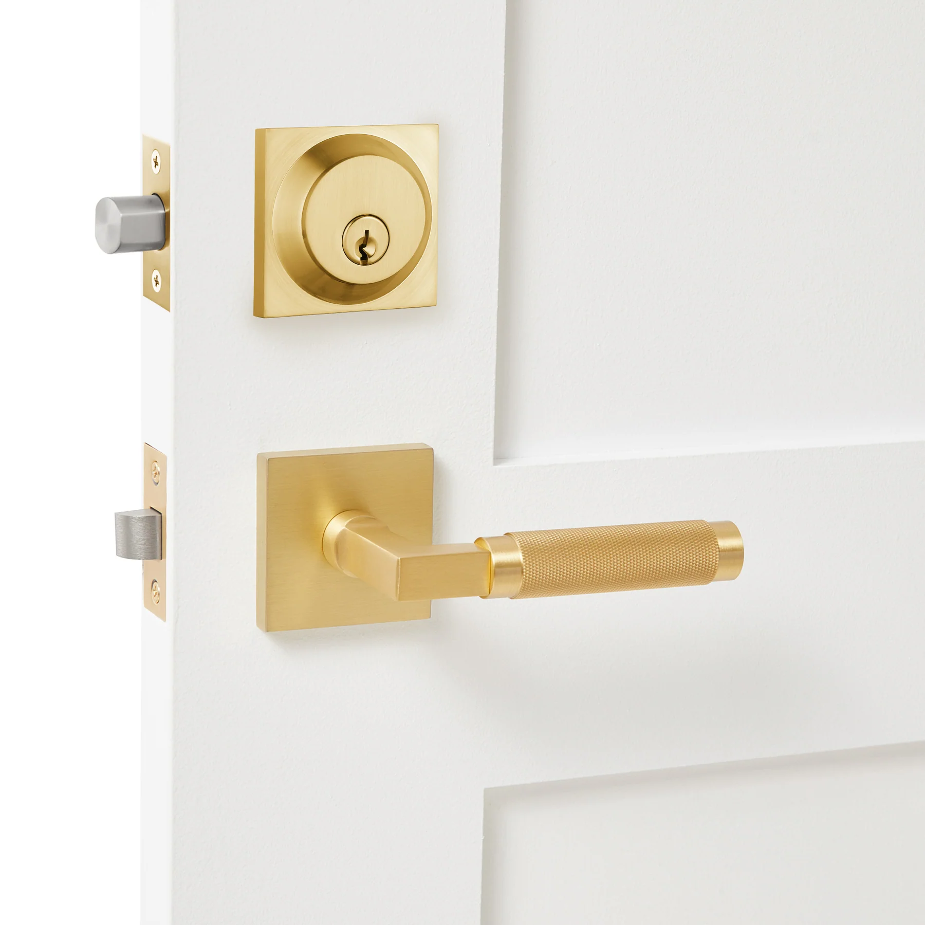 American satin brass door lock Modern Golden interior Door Lock Handle Golden Door Handle