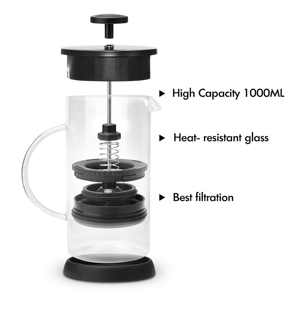 OEM Household Borosilicate Glass coffee Pot 1000Ml Plastic French Press coffee maker With Plunger