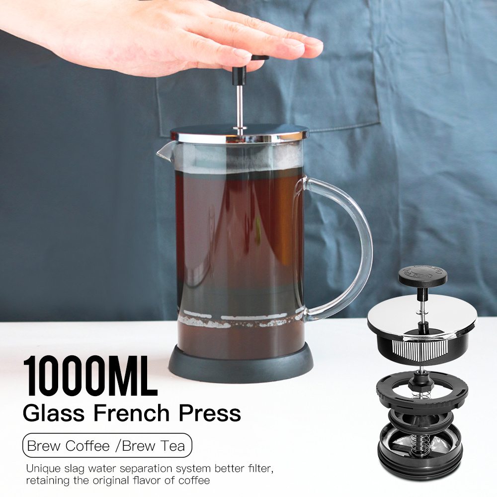 OEM Household Borosilicate Glass coffee Pot 1000Ml Plastic French Press coffee maker With Plunger