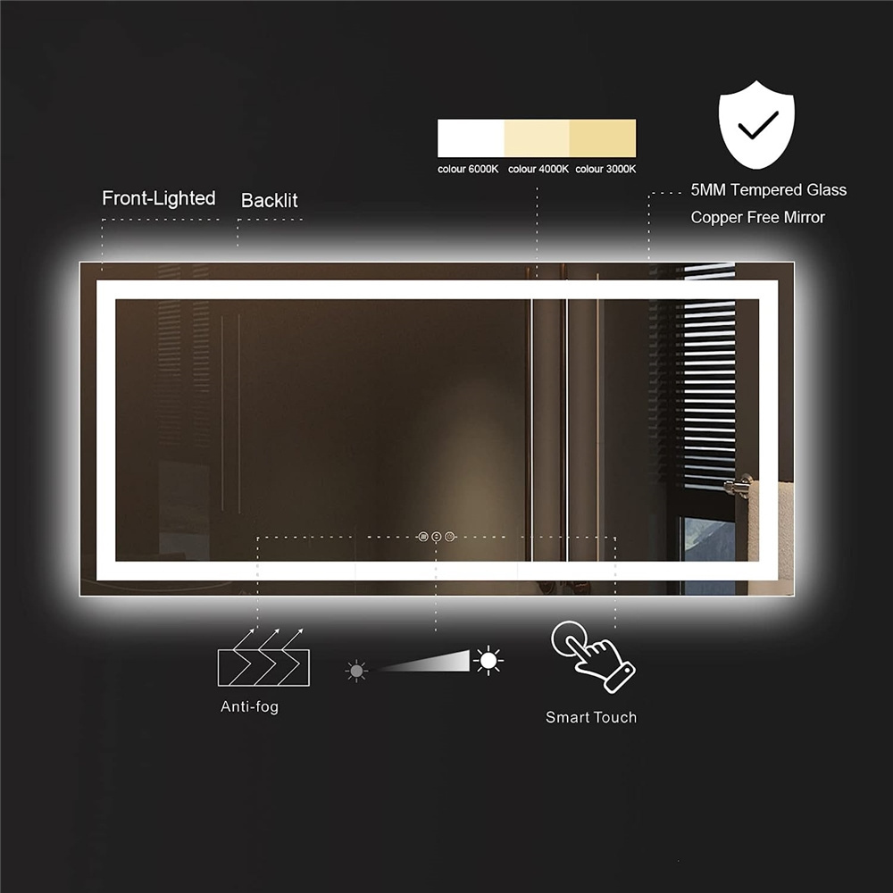 Home Wall Mounted Illuminated Smart modern LED Lighting Bathroom Mirror Decor Bath Mirror With Led Light