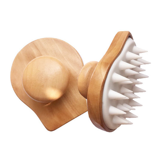 Wooden Wet And Dry Hair Scalp Massage Brush Soft Silicone Brush Head Massager silicone shampoo massage hair scalp comb brush