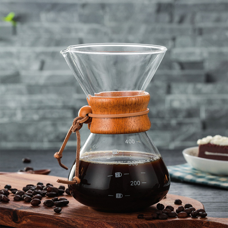 400ml Heat Resistant Borosilicate Glass Coffee Maker Pour Over Glass Coffee Pot With Stainless steel strainer