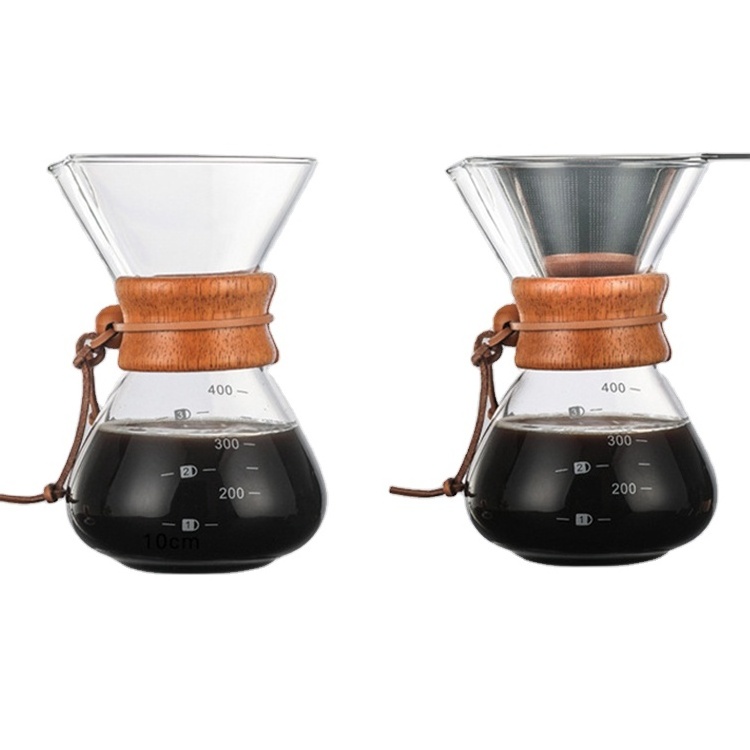 400ml Heat Resistant Borosilicate Glass Coffee Maker Pour Over Glass Coffee Pot With Stainless steel strainer