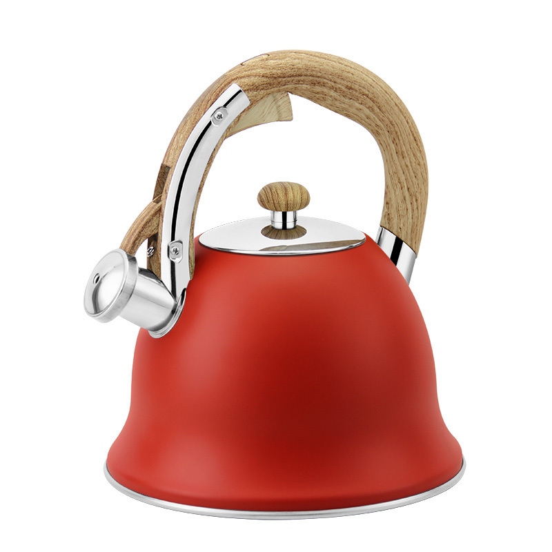 High Quality matte heat resistant coating whistling water tea kettle with wooden handle