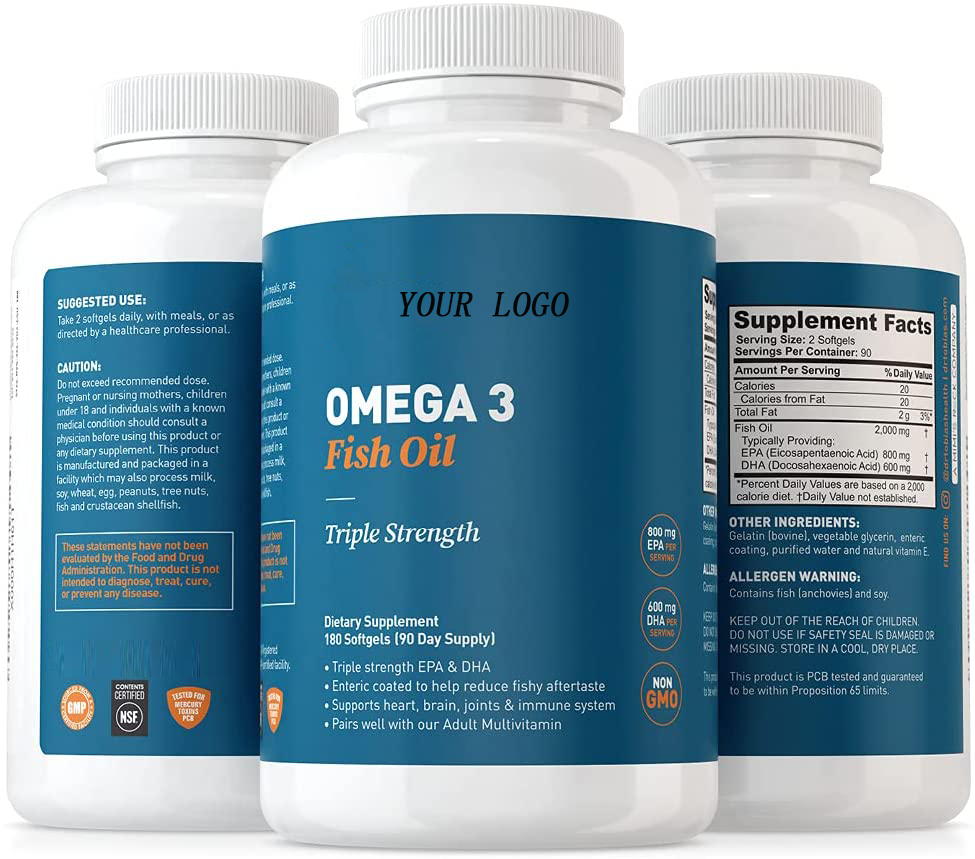 Natural OEM DHA Halal Pure Omega 3-6-9 In Bulk 1000MG Vitamins Fish Oil Softgel Capsules