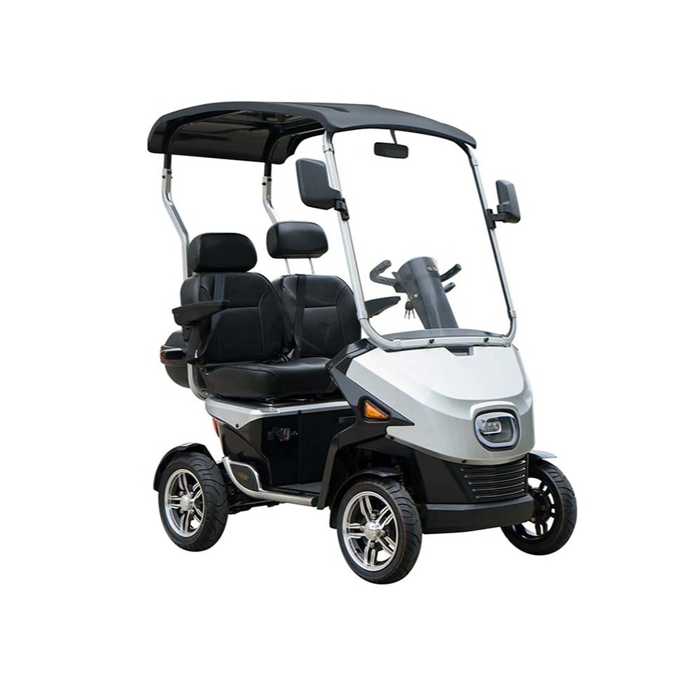 1500W Multipurpose Elderly Transportation 2 Seat Electric Moped 4 Wheel Electric Golf Scooter With Roof CE