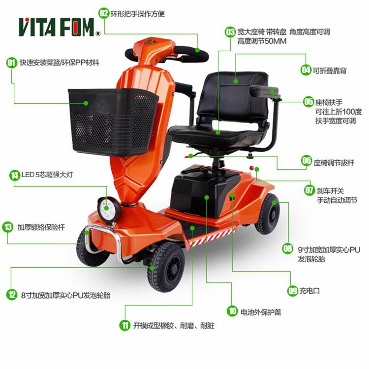 Chinese Manufacturer Electric Scooter Disabled 4 Wheel Mobility Quadricycle Moped for Elderly