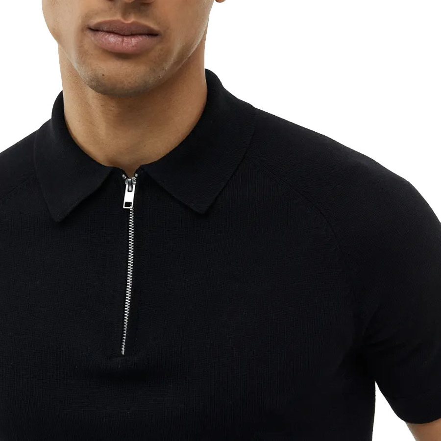 Premium Quality Men Black Classic Fitted Polo T Shirt With Half Zipper Turn Down Collar And Short Sleeves For Sale