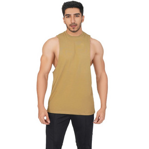 Most Fashionable Men Beige Color Gym Wear Sleeveless Bodybuilding Tank Tops For Sale Men Wholesale Vests