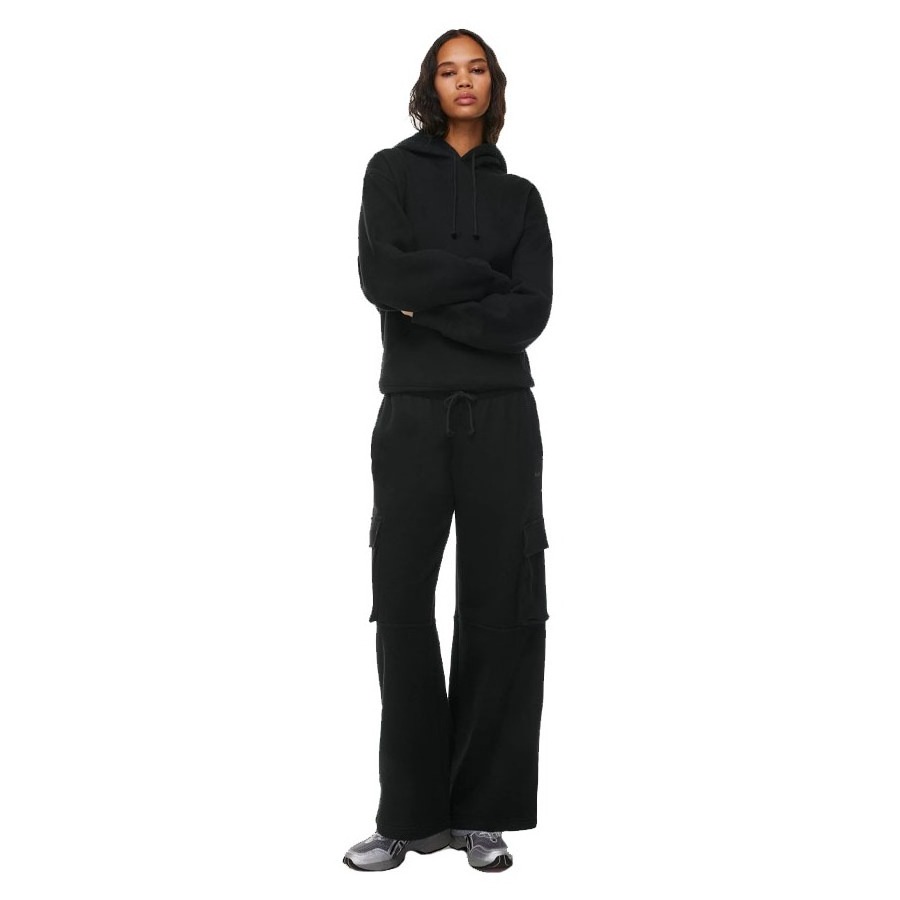 Top Trending Winter Arrival Men And Women Black Wide Leg Cargo Sweatpants With Elastic Waist For Sale Men Sweat Suit Set