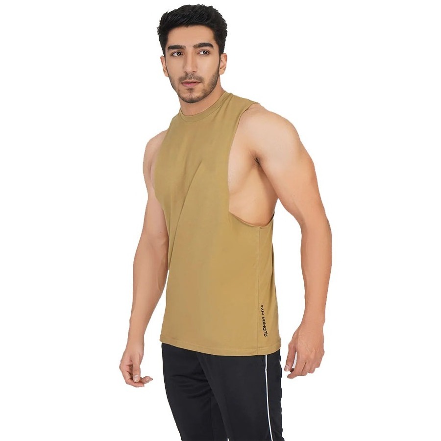 Most Fashionable Men Beige Color Gym Wear Sleeveless Bodybuilding Tank Tops For Sale Men Wholesale Vests