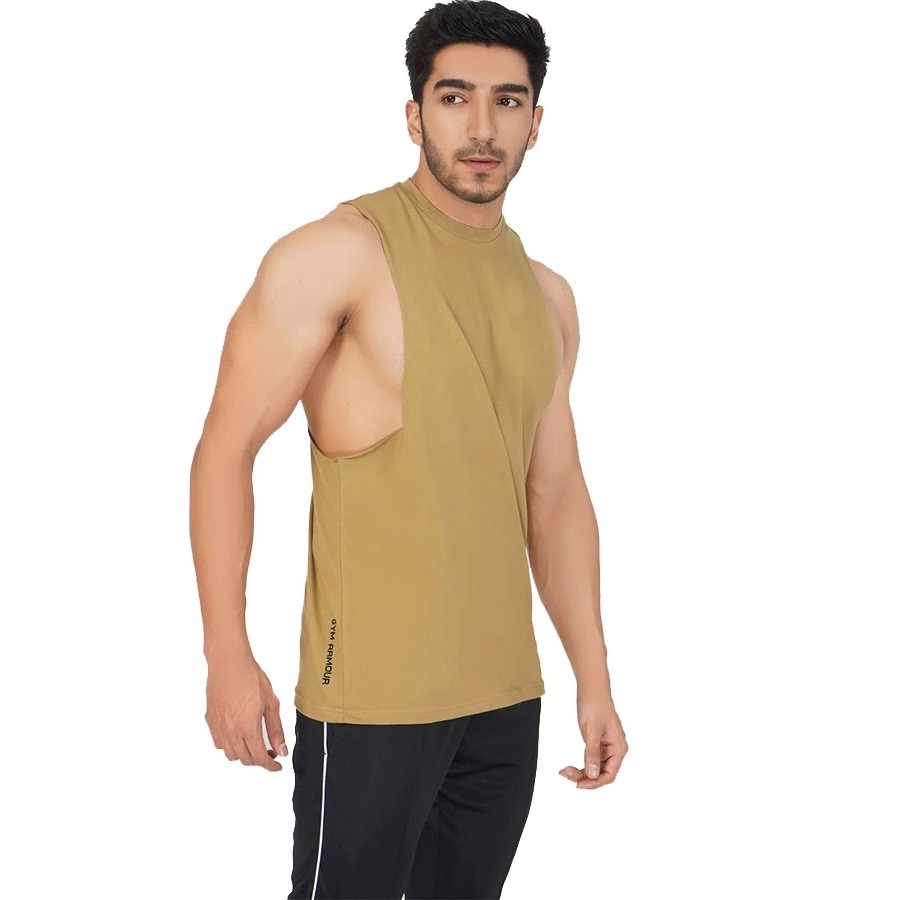 Most Fashionable Men Beige Color Gym Wear Sleeveless Bodybuilding Tank Tops For Sale Men Wholesale Vests