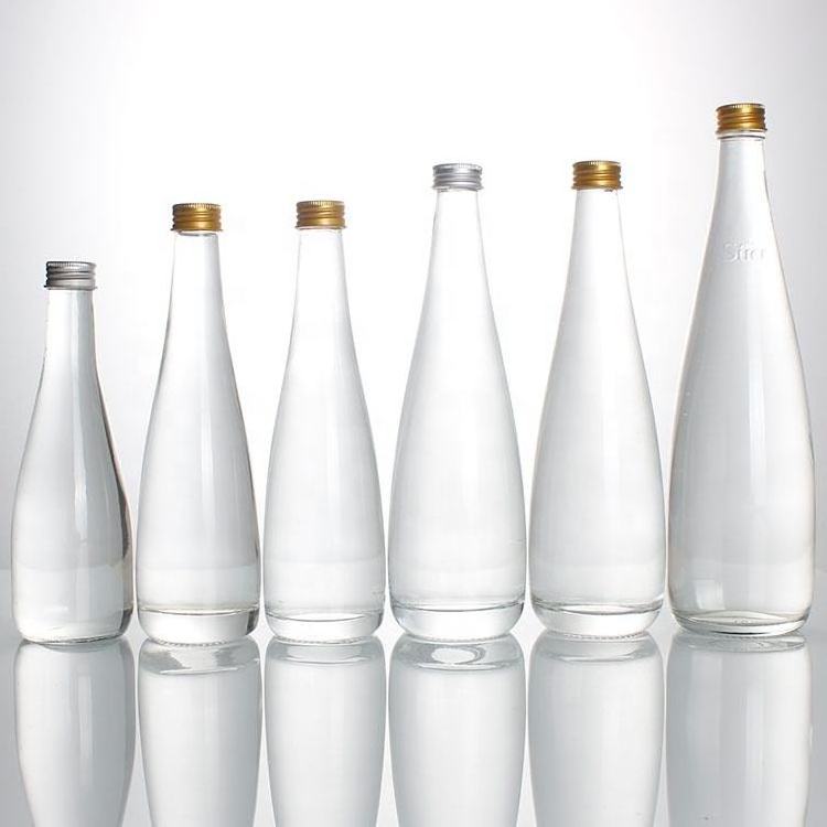 High Quality super flint round beverage water bottle refillable soda drink glass With Screw Cap Crystal Drop Clear Bottle Glass