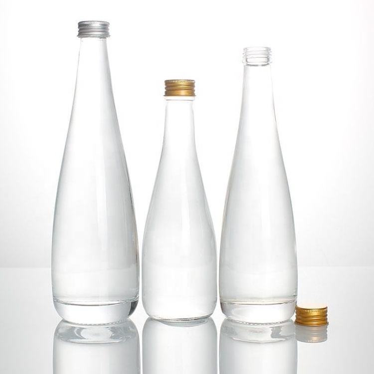 High Quality super flint round beverage water bottle refillable soda drink glass With Screw Cap Crystal Drop Clear Bottle Glass