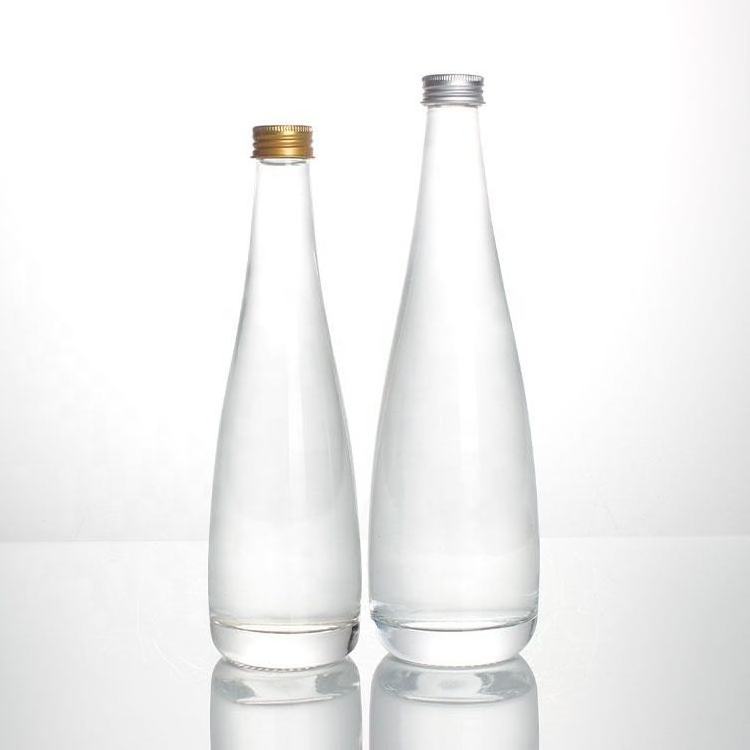 High Quality super flint round beverage water bottle refillable soda drink glass With Screw Cap Crystal Drop Clear Bottle Glass