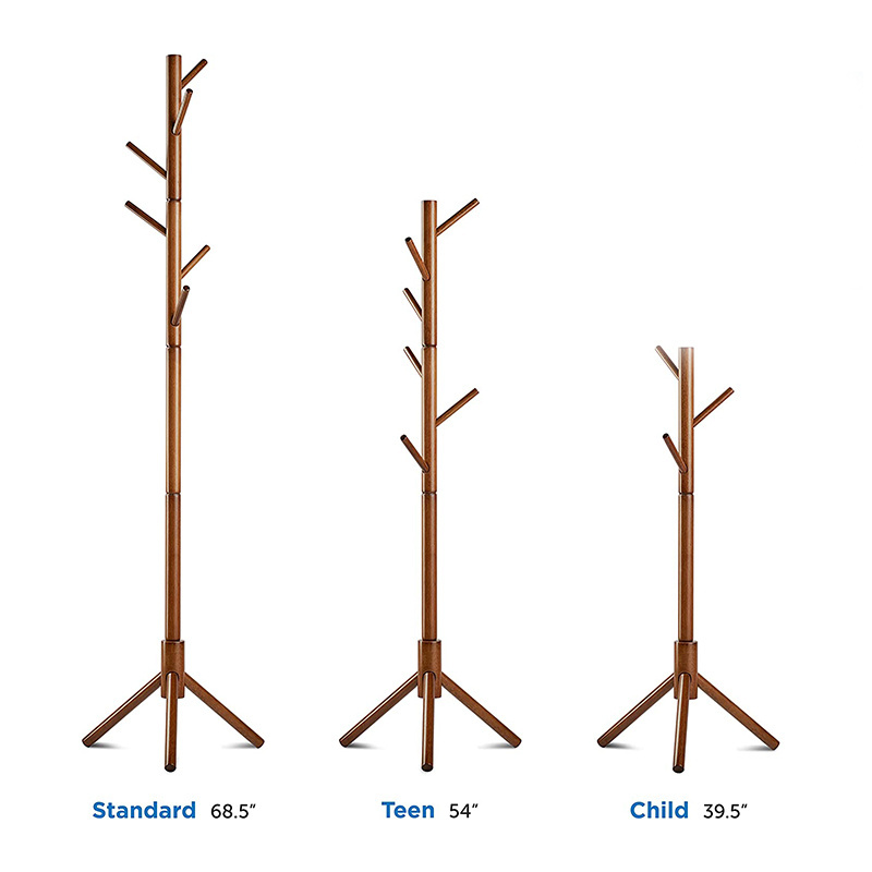 Simple Diy Wooden Nordic Style Bamboo Wood Tree Coat Rack Clothing Foldable Hook Stand Rack Black