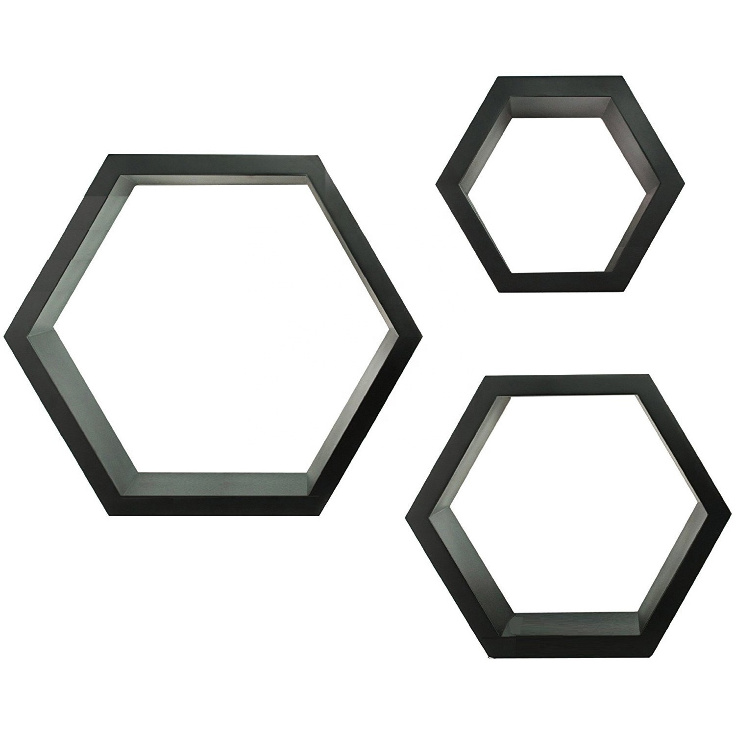 Excellent quality 3 of set mdf painting floating hexagon wood home wall shelf hexagon disarmable shelf set