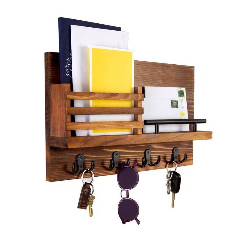 Entryway Mail Holder for Wall With 5 Key Hooks Wall Mount Mail Letter Key Rack Key Holder for Wall keychain hanger