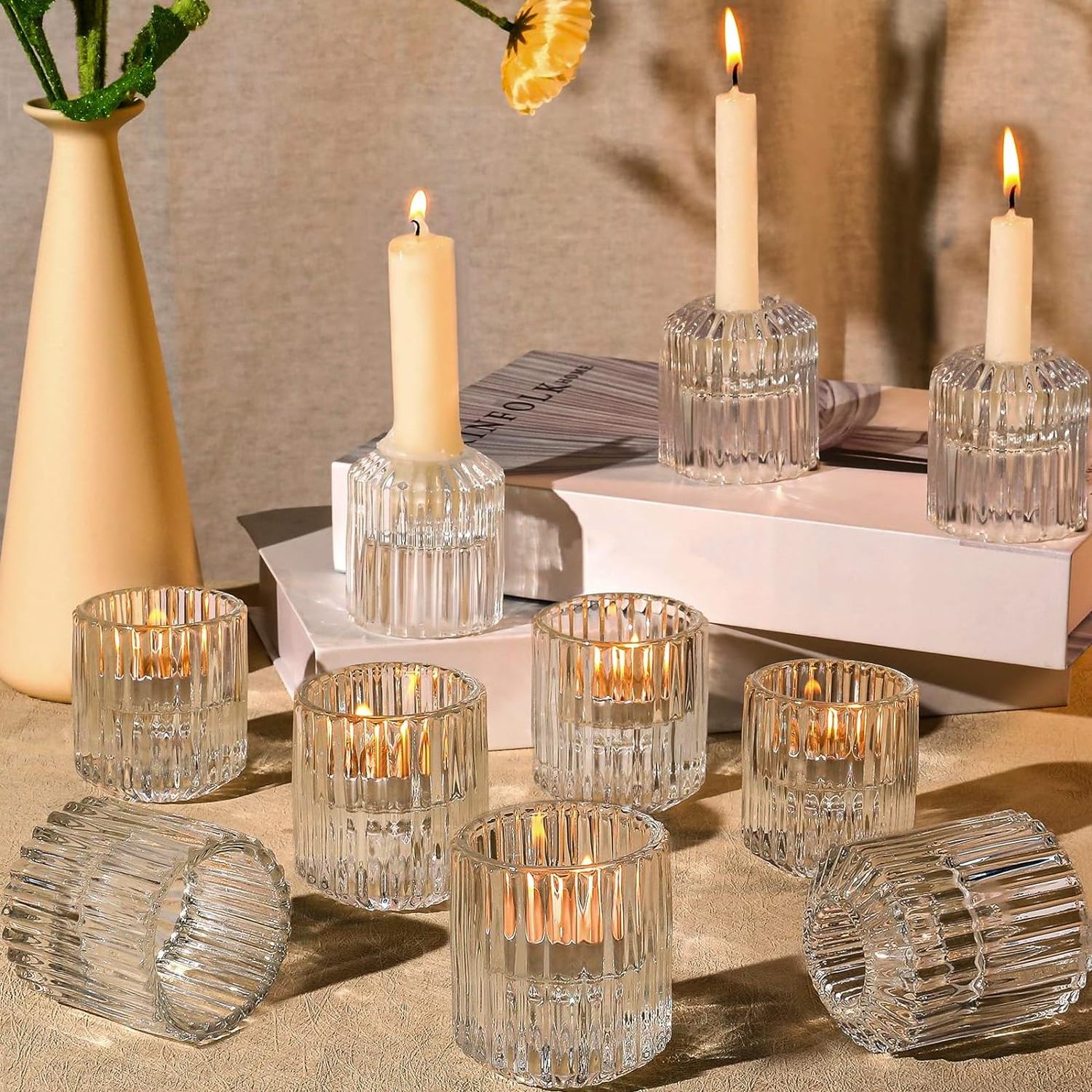 Clear Glass Tea Light Candle Holders Taper Candle Stick Holders Candle Holder Bulk for Table Centerpieces for candlesticks