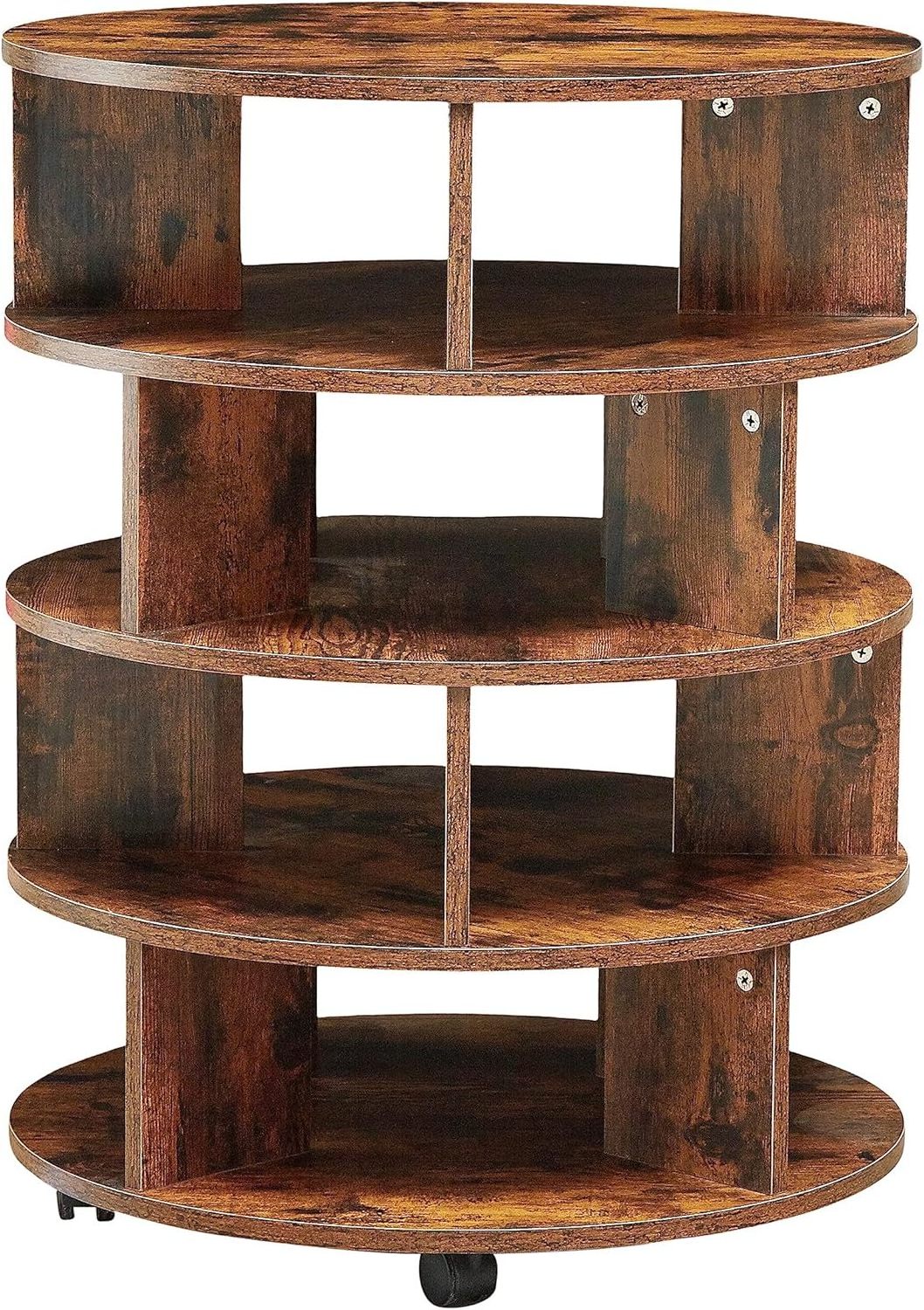 Wooden 4-Tier Revolving Shoe Rack Storage Organizer Shoe Cabinet on Wheels Rotating Shoe Rack