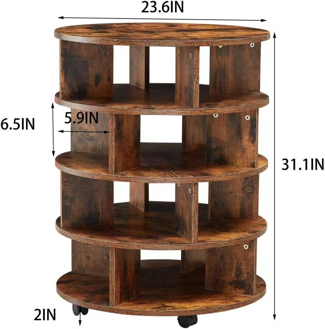 Wooden 4-Tier Revolving Shoe Rack Storage Organizer Shoe Cabinet on Wheels Rotating Shoe Rack