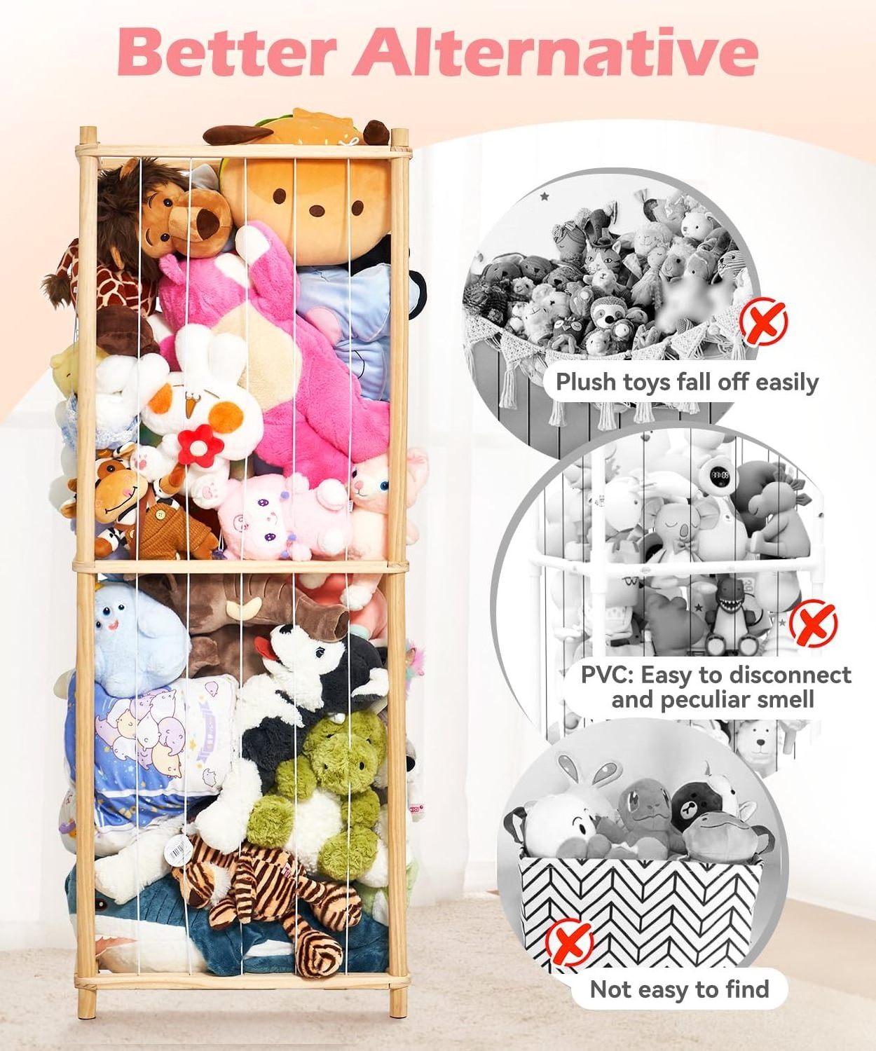 Toy Cage  Holder Kids Nursery Play Room Bedroom Display Corner Wooden Stuffed Animal Cage Extra Large Stuffed Animal Zoo Storage