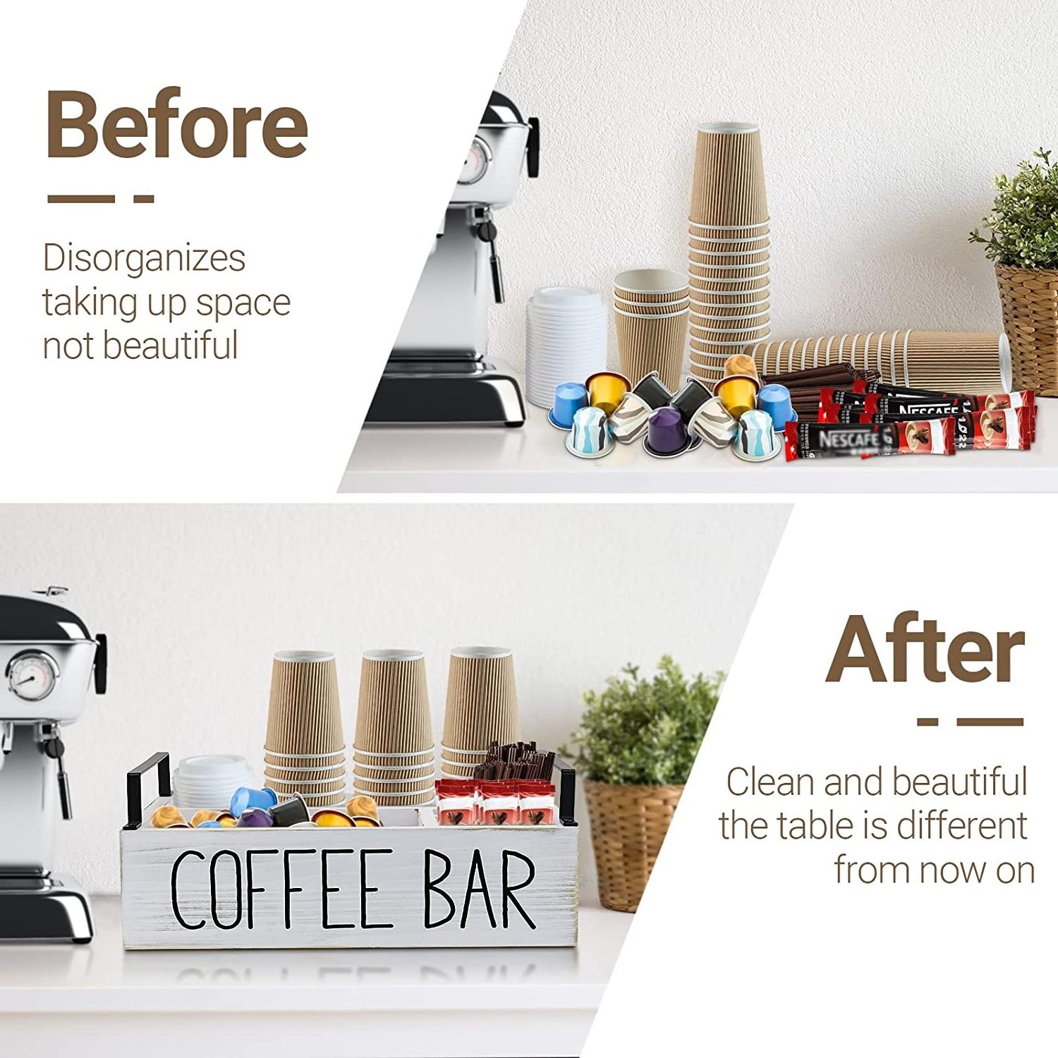 Best Selling Farmhouse Kcup Coffee Pod Holder Wooden Coffee Station Organizer for Counter Kitchen Coffee Bar Accessories