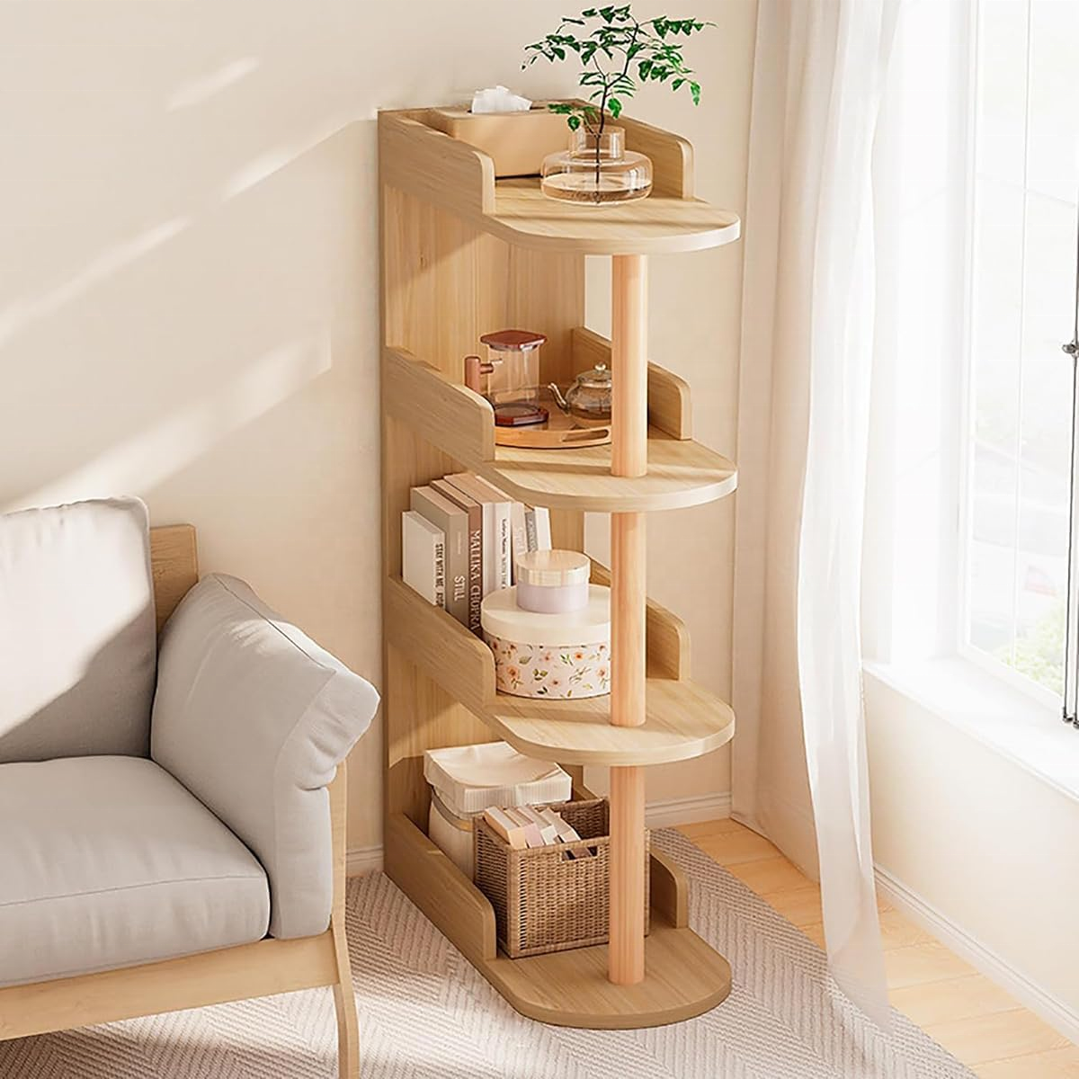 Landing Bookshelf small living room sofa edge shelf Free-Standing Wooden Bookshelf shelves storage cabinets