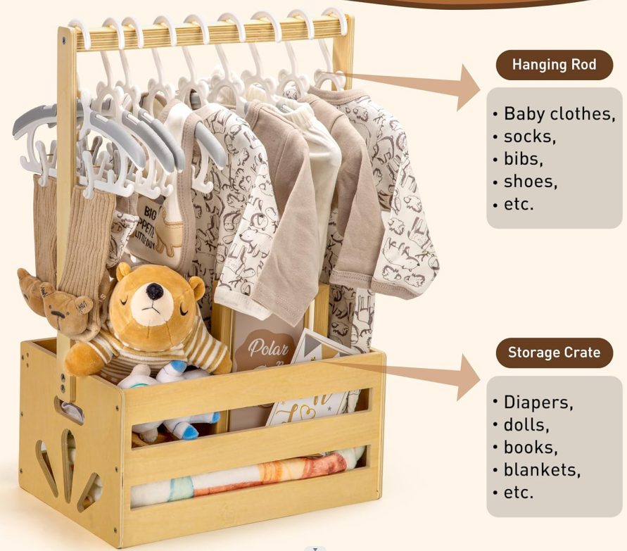 Wooden Baby Shower Crate Closet, Baby Storage Crate Hamper with Handle, Basket for Baby Shower Gifts