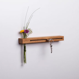 202405  Key Hooks Wall Decoration Board with Shelf Wooden Key Holder with Vase for Flowers