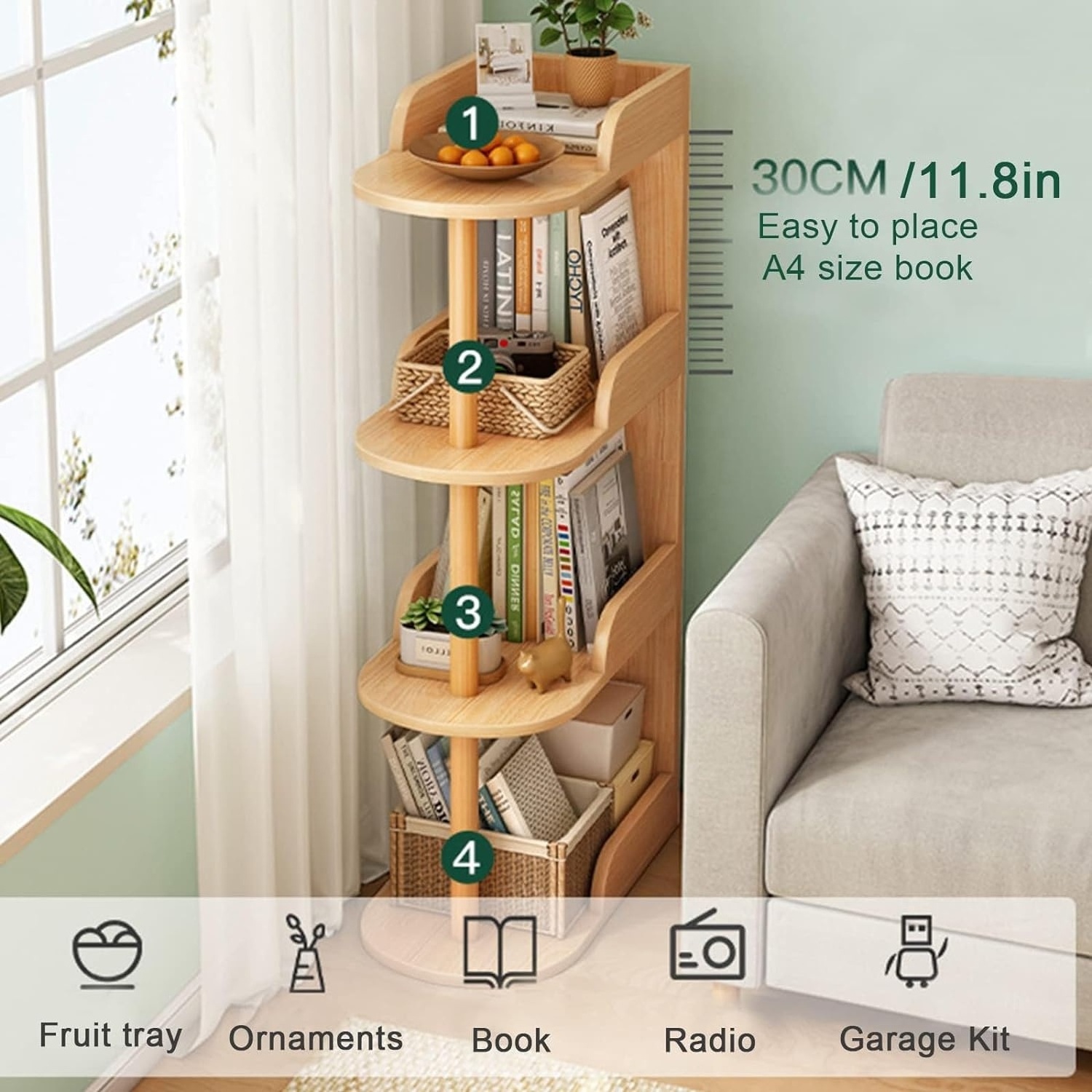 Landing Bookshelf small living room sofa edge shelf Free-Standing Wooden Bookshelf shelves storage cabinets