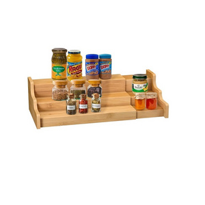 Factory Supply Wholesale Oem/Odm Wooden Spice Rack Kitchen Cabinet Organizer- 3 Tier Bamboo Expandable Display Shelf